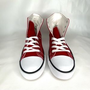 Red Canvas Lace-Up Hightop Sneakers Women’s Size 8